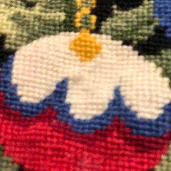 Handmade Needlepoint Christmas Pillow Cover with Ornament Design Red Velvet Back - Picture 3 of 10